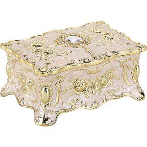 Vintage Jewelry Box, Small Enameled Trinket Box Organizer Rectangular Treasure C